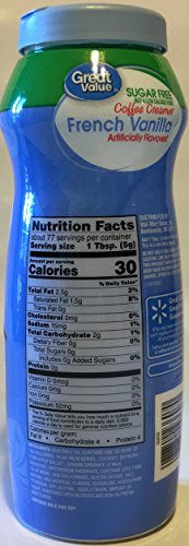Great Value Sugar Free French Vanilla powder Coffee Creamer 13.6 oz Canister - Image 2