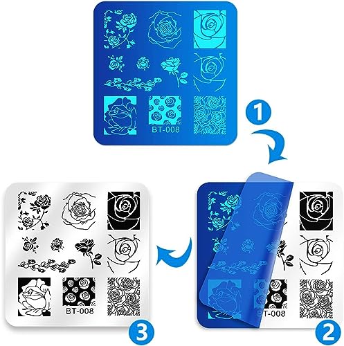 Biutee Nail Stamping Plates Set 12pcs Nail Plates 1stamper 1scraper 1storage Bag Nail Plate Template Image Plate Stencil Nails Tool (C) - Image 4