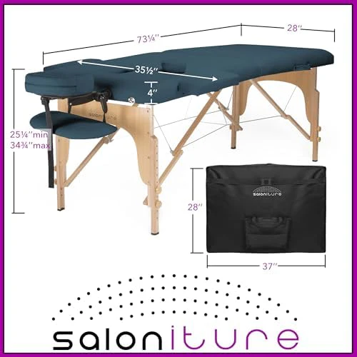 Saloniture Professional Portable Folding Massage Table with Carrying Case - Blue - Image 7