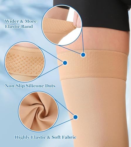 MGANG Medical Thigh High Compression Stockings for Men & Women, Pair, Open Toe, 20-30 mmHg Graduated Compression Support Hose, Opaque, Best for Varicose Veins, Edema, Flight, DVT, Swelling, Beige XXL - Image 4