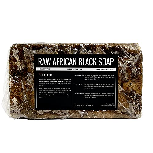 Raw African Black Soap Bar - For All Skin Types - Face, Body, Hair Soap Bulk Bars (1 Pound)