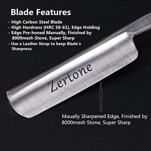 Zertone Straight Razors for Men Kit with Strop - Straight Edge Razor Natural Wood Scale – Sharp, High Hardness Carbon Steel Cutthroat Straight Razor Shaving Kit, Vintage Wood Handle, Barber Razor - Image 5
