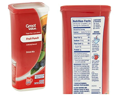 Great Value Drink Mix, Sugar Free, Fruit Punch, Cherry and Grape Bundle of 3 flavor Canisters. (Canister Designs May Vary) - Image 3