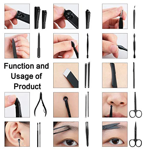 ESARORA Manicure Set, 18 in 1 Stainless Steel Professional Pedicure Kit Nail Scissors Grooming Kit with Black Leather Travel Case - Image 4