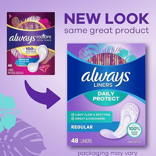 Always Radiant Pantyliners, Regular, Unscented, 48 Count, 2 Pack. (Includes 96 Pantiliners Total.) - Image 3