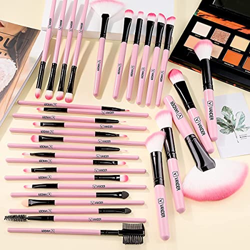 Makeup Brushes, VANDER 32pcs Professional Soft Synthetic Kabuki Cosmetic Eyebrow Shadow Makeup Brush Set Kit - Image 7
