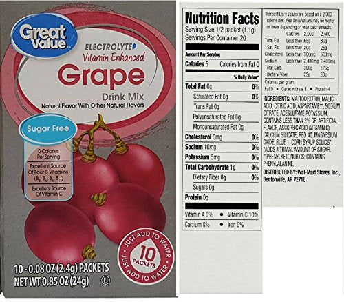 Great Value Low Calorie Sugar-Free Drink Mixes Variety Fruit Flavor 3-Box Bundle (Cherry,Grape,Orange Early Rise, 3-Pack) - Image 3
