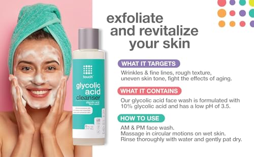 10% Glycolic Acid Face Wash - Exfoliating, Non Drying & Foaming AHA Cleanser - Anti-Aging, Skin Tone & Texture, Wrinkles, Pores, Blackheads - Sulfate Free, Oil Free, & Low PH - 6 oz. - Image 6