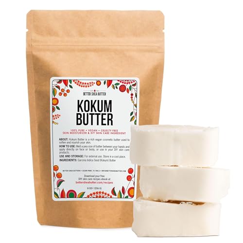 Better Shea Butter Raw Kokum Butter Unrefined - Body Butter Bar for Soap Making and DIY Butter, Skin and Hair Products - Pure, Unscented Skin Butter for Lotion Base - Kokum Butter 8 oz Block