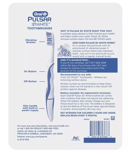 Oral B 3D White Luxe 4 Count (Pack of 1) Pulsar Battery Powered Toothbrushes - Image 2