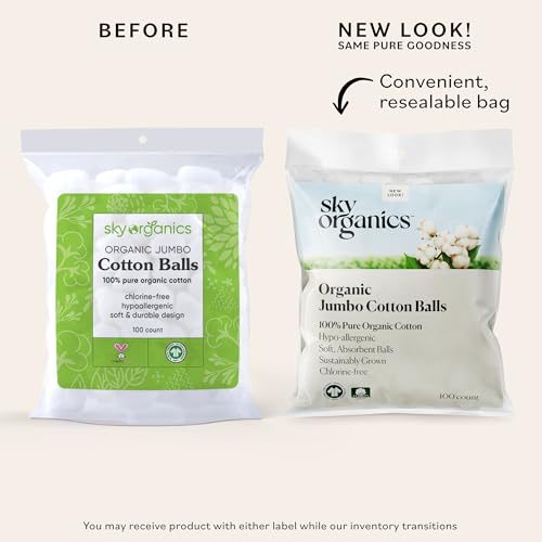 Sky Organics Organic Jumbo Cotton Balls for Sensitive Skin, 100% Pure Organic Cotton Sustainably Grown, Chlorine Free, Hypoallergenic, Ultra-Soft and Absorbant for Beauty&Personal Care, 300 ct - Image 2