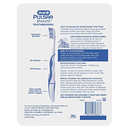 Oral B 3D White Luxe 4 Pack Pulsar Battery Powered Toothbrushes - Medium - Image 2