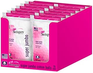 Swisspers Premium 100% Cotton Balls, Hypoallergenic, Super Jumbo Size, 70-Count Bags, 12-Pack (840 Balls Total)