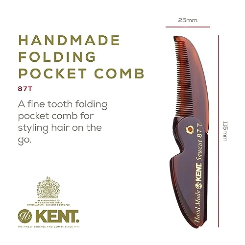 Kent 87T Handmade Folding Pocket Comb for Men, Fine Tooth Hair Comb Straightener for Everyday Grooming Styling Hair, Beard or Mustache, Use Dry or with Balms, Saw Cut Hand Polished, Made in England - Image 2