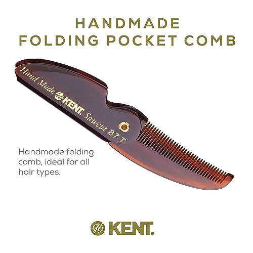 Kent 87T Handmade Folding Pocket Comb for Men, Fine Tooth Hair Comb Straightener for Everyday Grooming Styling Hair, Beard or Mustache, Use Dry or with Balms, Saw Cut Hand Polished, Made in England - Image 3
