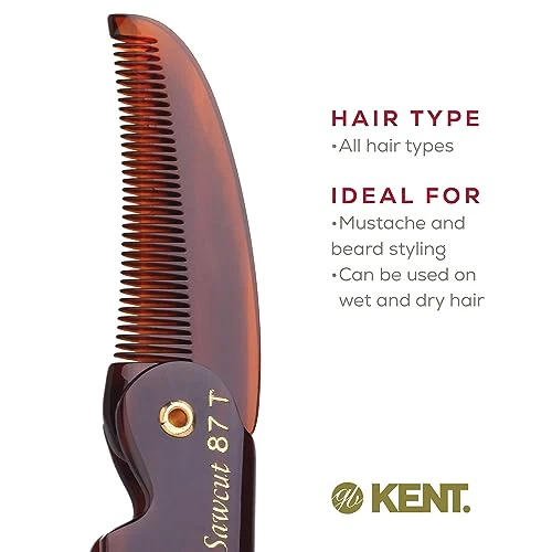 Kent 87T Handmade Folding Pocket Comb for Men, Fine Tooth Hair Comb Straightener for Everyday Grooming Styling Hair, Beard or Mustache, Use Dry or with Balms, Saw Cut Hand Polished, Made in England - Image 6
