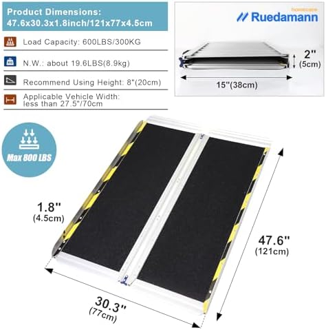 Ruedamann 4FT Wheelchair Ramp, Portable Wheelchair Ramp for Home Entrance, 30-1/4" Wider Design, Non-Slip Aluminum Folding Ramps for Wheelchairs, Strollers, Scooters, Stairs, Curbs, Doorways - Image 2