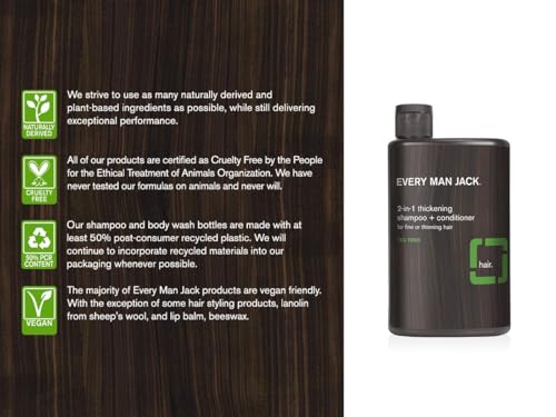 Every Man Jack 2-in-1 Thickening Shampoo + Conditioner - Thicken, Cleanse, and Hydrate Hair with Coconut, Aloe, and Tea Tree Oil - Naturally Derived and No Harsh Chemicals - Twin Pack - Image 3