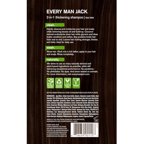 Every Man Jack 2-in-1 Thickening Shampoo + Conditioner - Thicken, Cleanse, and Hydrate Hair with Coconut, Aloe, and Tea Tree Oil - Naturally Derived and No Harsh Chemicals - Twin Pack - Image 4