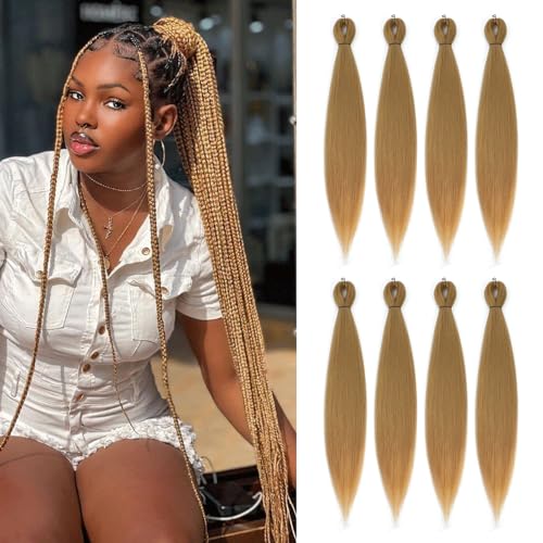 Pre-stretched Braiding Hair - 22 Inch 8 Packs Blonde Long Braiding Hair For Twist or Box Braids, Yaki Texture Hot Water Setting Synthetic Braiding Hair Extensions (22 Inch, #27-8P) - Image 2