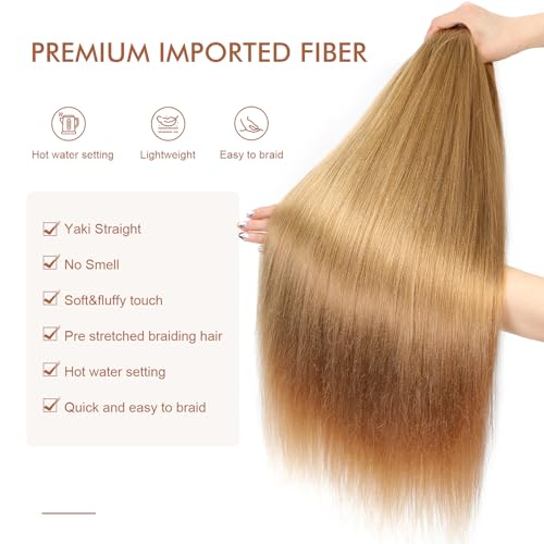 Pre-stretched Braiding Hair - 22 Inch 8 Packs Blonde Long Braiding Hair For Twist or Box Braids, Yaki Texture Hot Water Setting Synthetic Braiding Hair Extensions (22 Inch, #27-8P) - Image 3