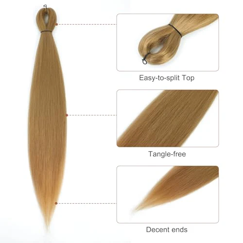 Pre-stretched Braiding Hair - 22 Inch 8 Packs Blonde Long Braiding Hair For Twist or Box Braids, Yaki Texture Hot Water Setting Synthetic Braiding Hair Extensions (22 Inch, #27-8P) - Image 7
