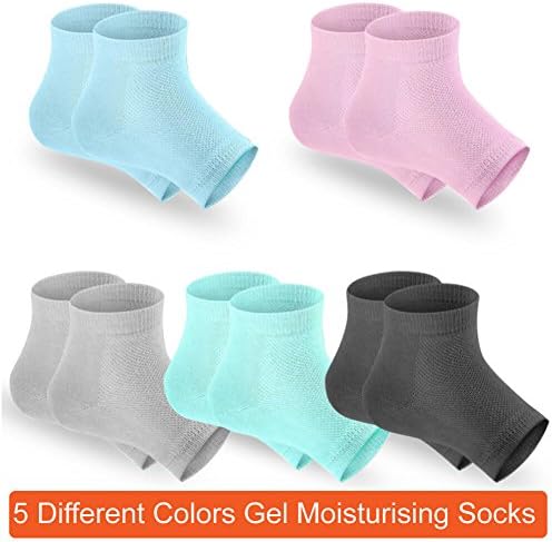 Selizo 5 Pairs Moisturizing Gel Heel Socks Open Toe Socks for Dry Hard Cracked Heels, 5 Colors - Image 2