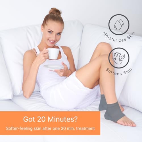 NatraCure Vented Moisturizing Gel Heel Sleeves & Heel Socks for Cracked Heels with Aloe & Shea - Foot Softening Socks for Dry Cracked Feet & Rough Heel Pain Relief Foot Therapy - Gray, L - Image 3