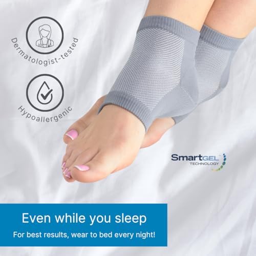 NatraCure Vented Moisturizing Gel Heel Sleeves & Heel Socks for Cracked Heels with Aloe & Shea - Foot Softening Socks for Dry Cracked Feet & Rough Heel Pain Relief Foot Therapy - Gray, L - Image 4