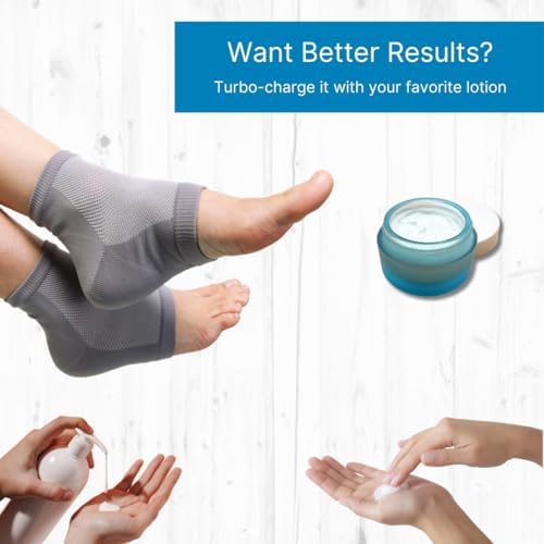 NatraCure Vented Moisturizing Gel Heel Sleeves & Heel Socks for Cracked Heels with Aloe & Shea - Foot Softening Socks for Dry Cracked Feet & Rough Heel Pain Relief Foot Therapy - Gray, L - Image 8