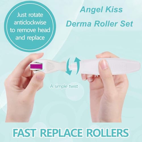 Derma Roller for Face and Body - Angel Kiss 4 in 1 Titanium Microneedling Roller Kit Micro Needle Microneedle Roller, 300 and 720 Needles 0.25mm,1200 Needle 0.3mm - Image 7