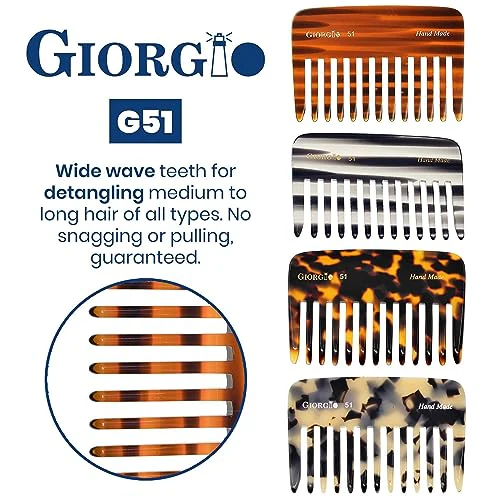 Giorgio G51 Wide Tooth Combs for Women Detangling Comb, Wide Teeth Pocket Comb for Thick Curly Wavy Hair. Hair Detangler Comb For Wet and Dry Everyday Care. Handmade, Saw-Cut and Hand Polished (3.75") - Image 4