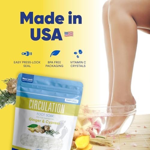 Circulation Foot Soak 32 Ounces (2 Lbs) Epsom Salt with Pure Essential Oils Ginger and Cypress Essential Oils Plus Vitamin C in BPA Free Pouch with Easy Press Lock Seal - Image 6