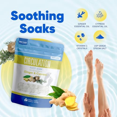 Circulation Foot Soak 32 Ounces (2 Lbs) Epsom Salt with Pure Essential Oils Ginger and Cypress Essential Oils Plus Vitamin C in BPA Free Pouch with Easy Press Lock Seal - Image 7