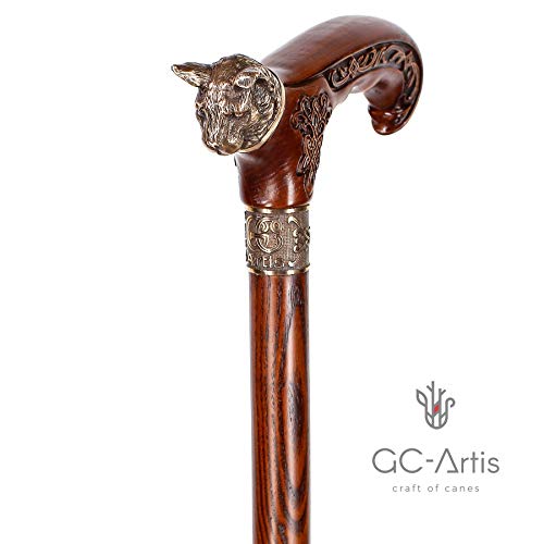 Handmade Wooden Walking Cane Stick Metal Brass Bronze Cat Handle Wooden Shaft for Men & Women stylish collectible 36'' - Image 5
