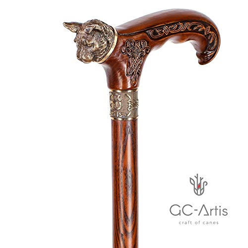 Handmade Wooden Walking Cane Stick Metal Brass Bronze Cat Handle Wooden Shaft for Men & Women stylish collectible 36'' - Image 6