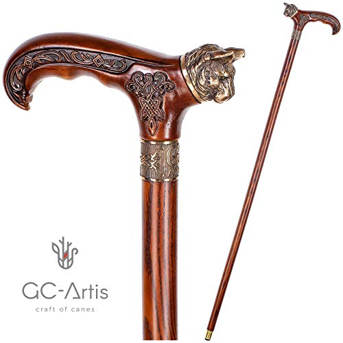 Handmade Wooden Walking Cane Stick Metal Brass Bronze Cat Handle Wooden Shaft for Men & Women stylish collectible 36'' - Image 8