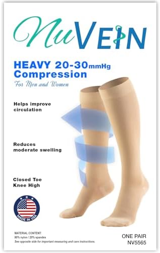 NuVein Medical Compression Stockings, 20-30 mmHg Support for Women & Men, Knee Length, Closed Toe, Black, Large - Image 2