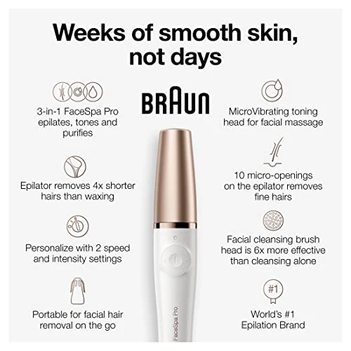 Braun Face Epilator Facespa Pro 911, Facial Hair Removal for Women, Hair Removal Device, 3-in-1 Epilating, Cleansing Brush and Skin Toning with 3 extras - Image 3