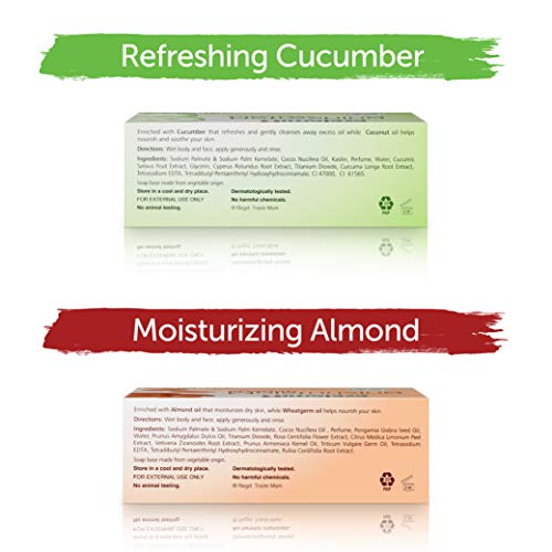 Himalaya Cleansing Bar Soaps Variety Pack, Neem & Turmeric, Almond, Cream & Honey and Cucumber, 4.41 oz, 12 Pack - Image 3