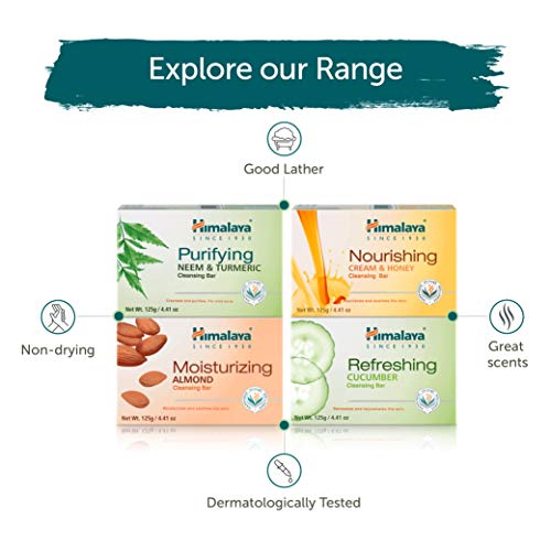 Himalaya Cleansing Bar Soaps Variety Pack, Neem & Turmeric, Almond, Cream & Honey and Cucumber, 4.41 oz, 12 Pack - Image 6