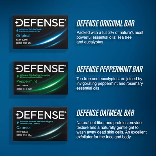 Defense Soap All Natural Tea Tree Bar Soap, 3 Bar Variety Pack - Original, Peppermint, Oatmeal - Image 2