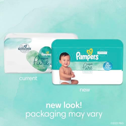 Pampers Baby Wipes Aqua Pure, 99% water-based wipes, Hypoallergenic and Unscented Infant Wipe, 448 Total (8 Flip-Top Packs) - Image 11