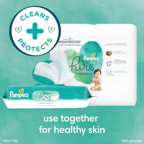 Pampers Baby Wipes Aqua Pure, 99% water-based wipes, Hypoallergenic and Unscented Infant Wipe, 448 Total (8 Flip-Top Packs) - Image 12
