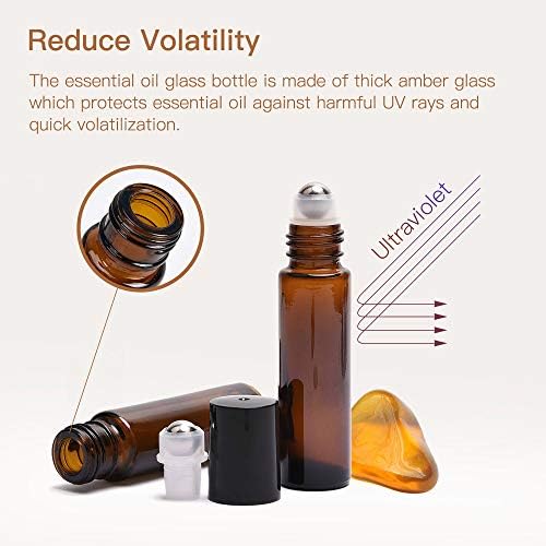 ULG 8-/48-Pack Essential Oil Roller Bottles 10ml, Cobalt Blue/Amber Glass Empty Bottles with Stainless Steel Roller Balls and Waterproof Labels, Roller Balls For Essential Oils - Image 2