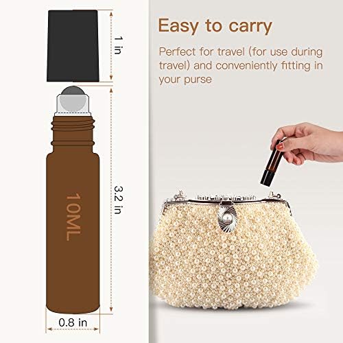 ULG 8-/48-Pack Essential Oil Roller Bottles 10ml, Cobalt Blue/Amber Glass Empty Bottles with Stainless Steel Roller Balls and Waterproof Labels, Roller Balls For Essential Oils - Image 4