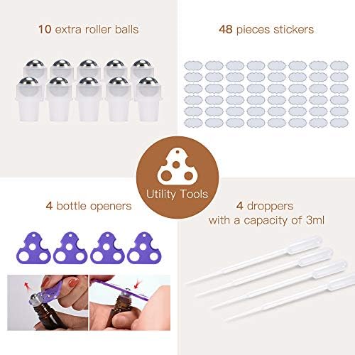 ULG 8-/48-Pack Essential Oil Roller Bottles 10ml, Cobalt Blue/Amber Glass Empty Bottles with Stainless Steel Roller Balls and Waterproof Labels, Roller Balls For Essential Oils - Image 5
