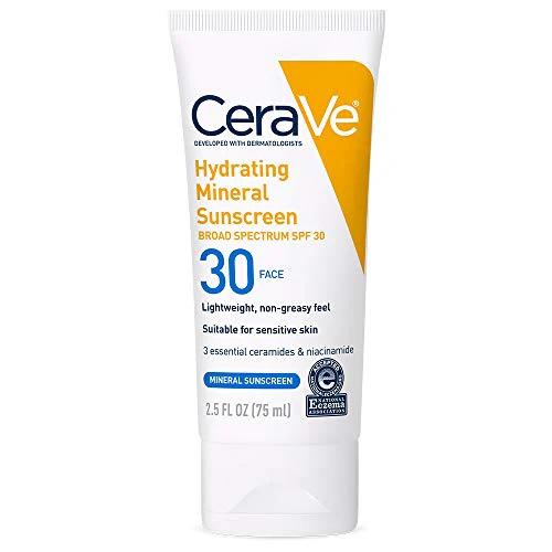 CeraVe 100% Mineral Sunscreen SPF 30, Face sunscreen With Zinc Oxide & Titanium Dioxide, Hyaluronic Acid + Niacinamide + Ceramides, Oil Free, Travel Size 2.5 oz - Image 11