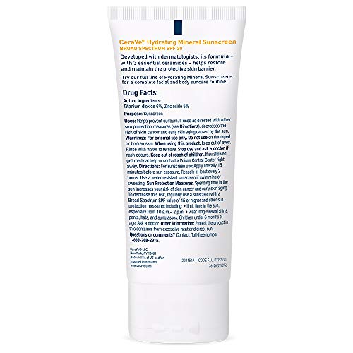 CeraVe 100% Mineral Sunscreen SPF 30, Face sunscreen With Zinc Oxide & Titanium Dioxide, Hyaluronic Acid + Niacinamide + Ceramides, Oil Free, Travel Size 2.5 oz - Image 12