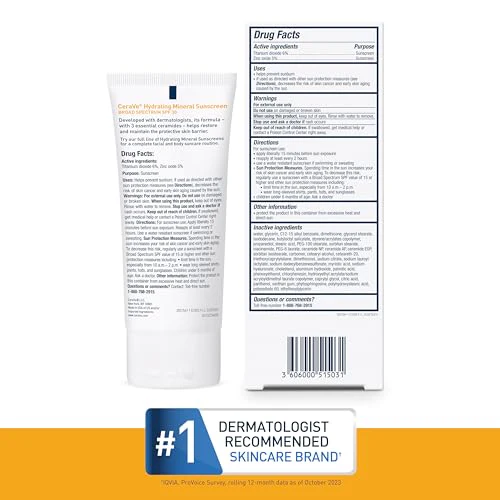 CeraVe 100% Mineral Sunscreen SPF 30, Face sunscreen With Zinc Oxide & Titanium Dioxide, Hyaluronic Acid + Niacinamide + Ceramides, Oil Free, Travel Size 2.5 oz - Image 6